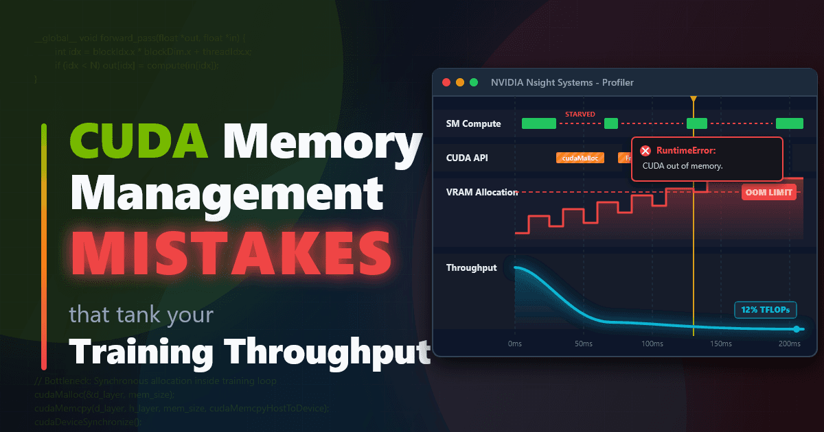 Featured image for CUDA memory management mistakes that tank your training throughput